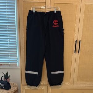 SUPREME x TIMBERLAND REFLECTIVE TAPING TRACK PANTS BLACK SIZE Medium